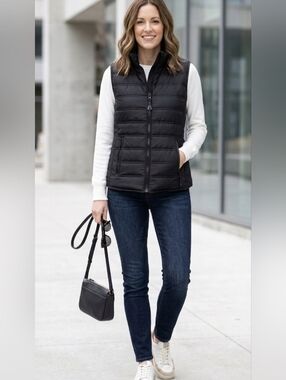 St John's Bay Puffer Vest Jacket Sz Large Black FREE SHIPPING